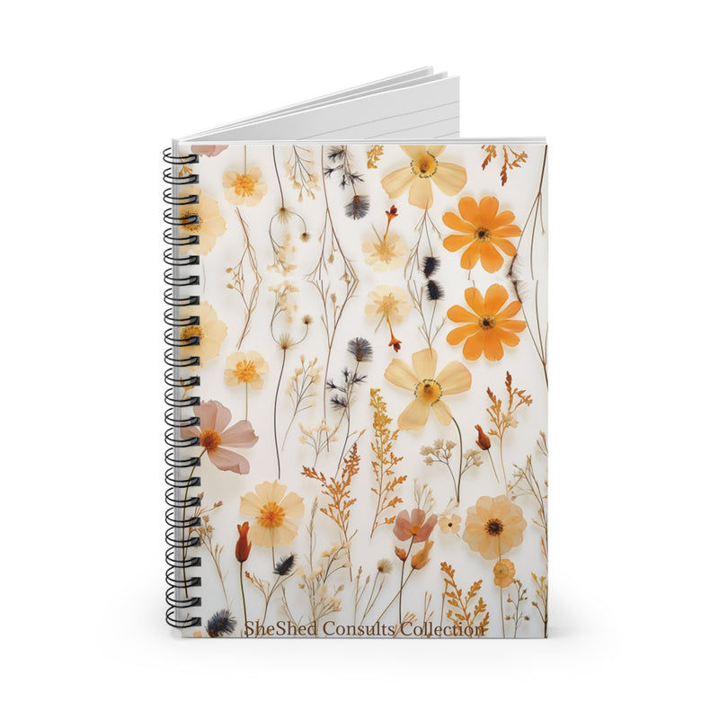 Aesthetic, Neurodivergence Calming, customizable Yellow Floral Autumn Spiral Notebook - Ruled Line