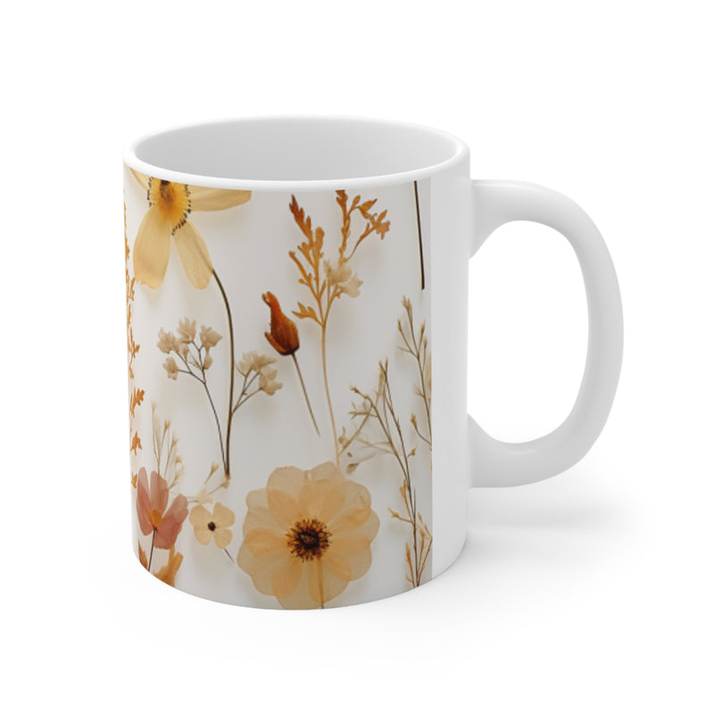 Aesthetic Classy Neurodivergence Calming, customizable Yellow Floral  Ceramic Mug 11oz