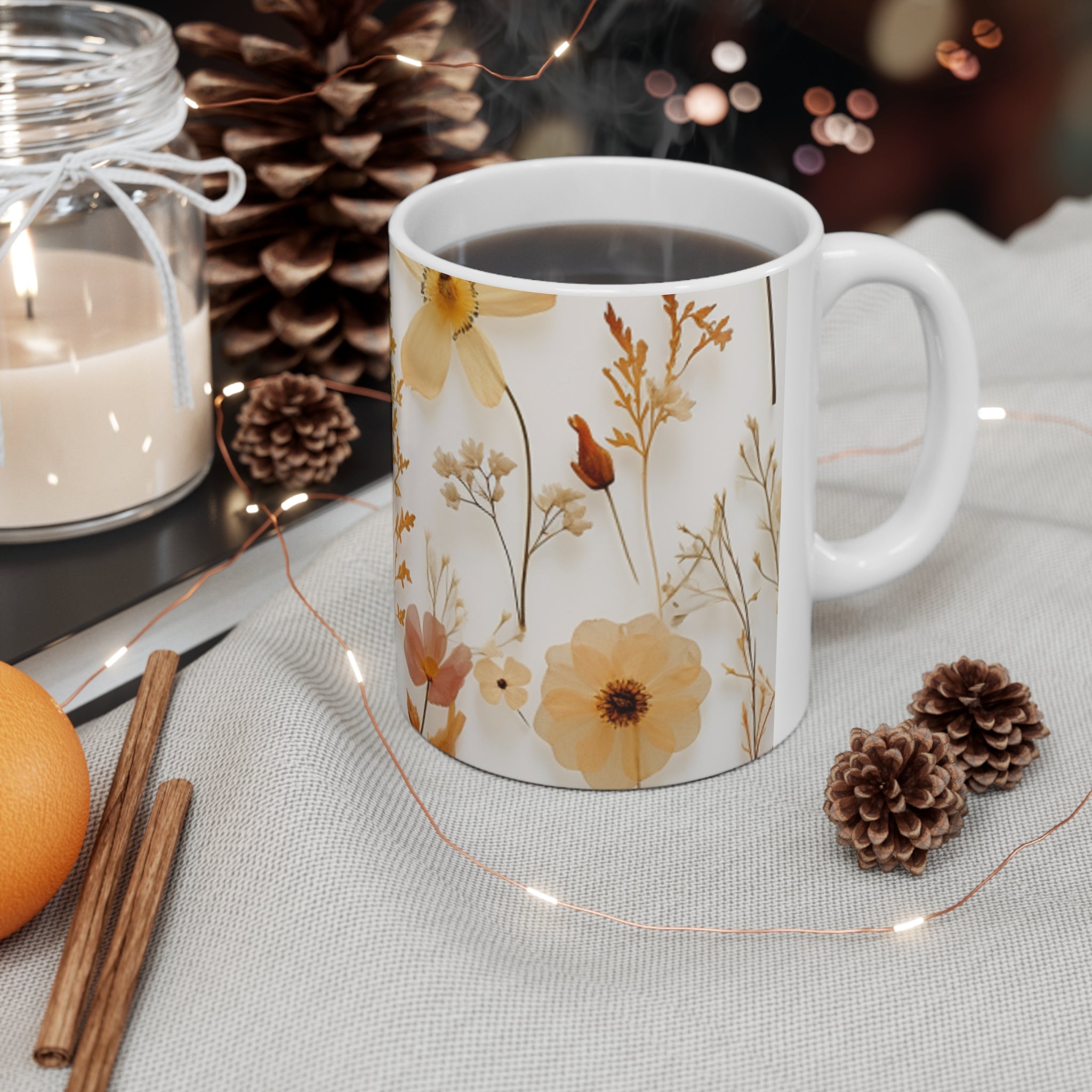 Aesthetic Classy Neurodivergence Calming, customizable Yellow Floral  Ceramic Mug 11oz