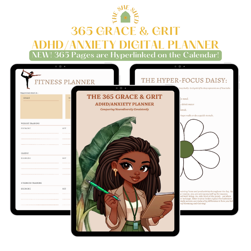 ADHD/ANXIETY 365 GRACE & GRIT DIGITAL LIFESTYLE PLANNER - Daily, Weekly, Monthly Planning - Productivity & Task Management