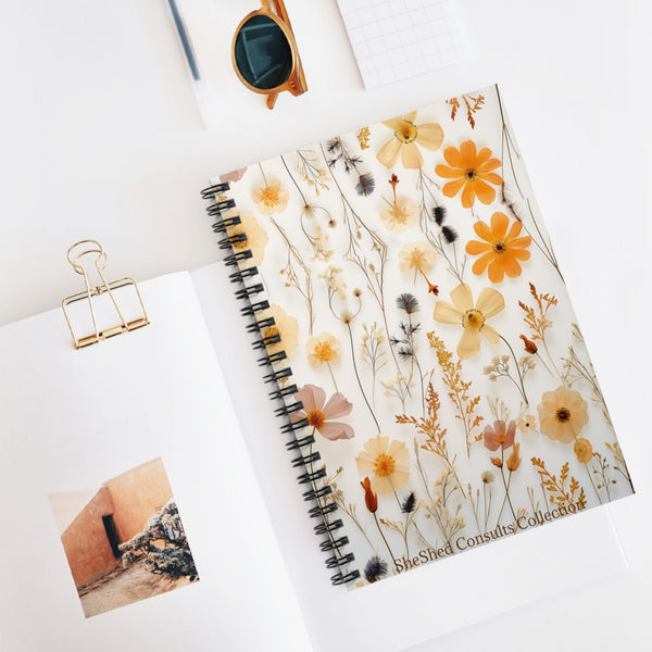 Aesthetic, Neurodivergence Calming, customizable Yellow Floral Autumn Spiral Notebook - Ruled Line