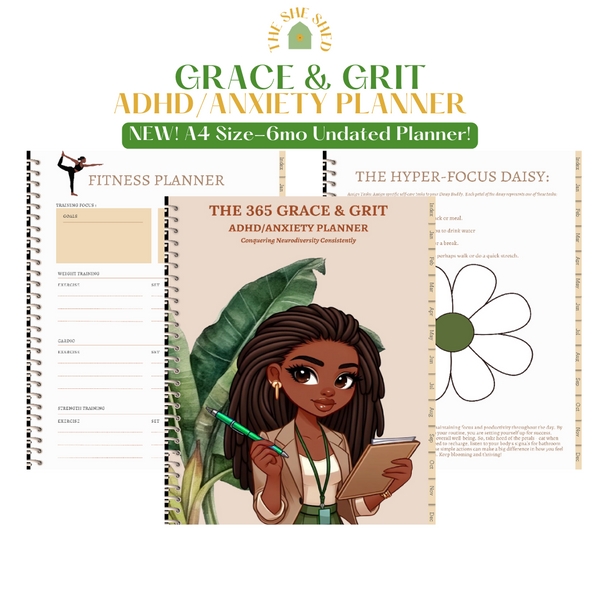 ADHD/ANXIETY GRACE & GRIT HARDCOVER LIFESTYLE PLANNER 6Mo - Daily, Weekly, Monthly Planning - Productivity & Task Management